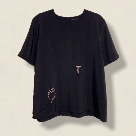 Vintage black Random embroidered oversized shirt - Picture 1 of 4